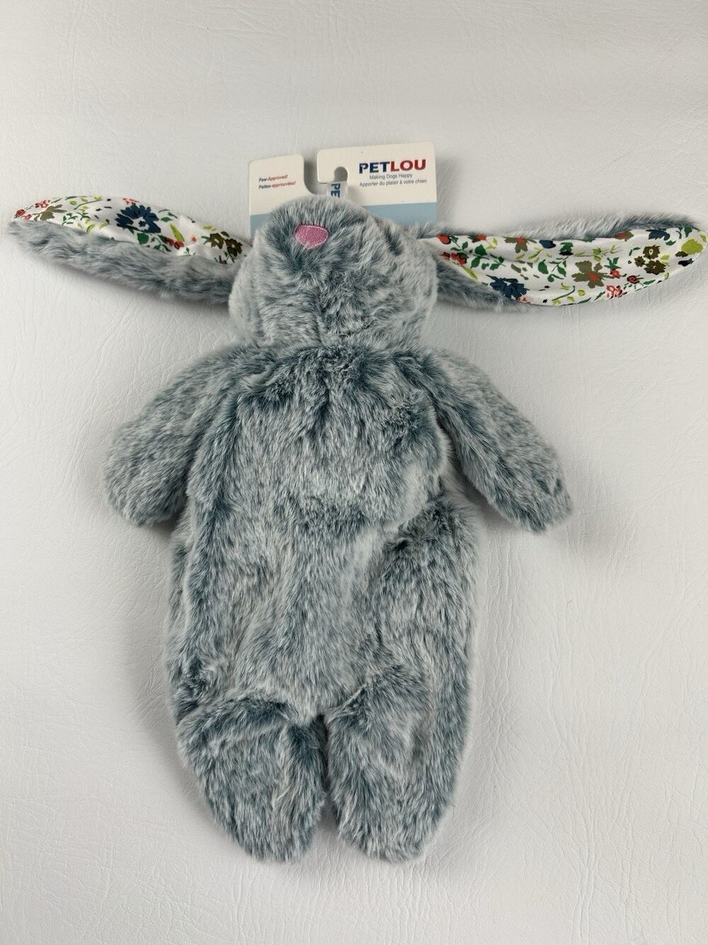 PETLOU Flattiez Gray Bunny Rabbit Plush Squeaky Dog Toy 13” Floral Ears NWT